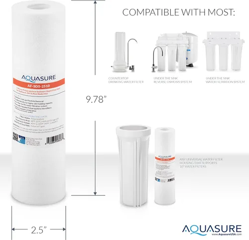 Vista 6 de Aquasure Pioneer Series - Filtro de repuesto de 5 micrones para ósmosis inversa y filtro de agua debajo del fregadero, 10 x 2.5 pulgadas