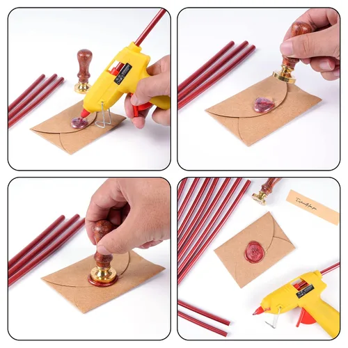 Vista 3 de 10 barras de pegamento de cera de sellado, 8 pulgadas de largo, mini pistola de pegamento caliente para sobres, invitaciones de boda, tarjetas