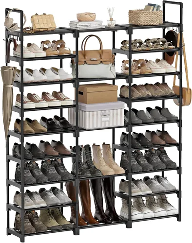 Vista 11 de WOWLIVE Zapatero de 9 niveles, almacenamiento de zapatos, organizador de zapatos de 30-35 pares, unidad de torre de zapatos, estante de tubos
