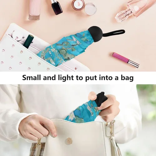 Vista 5 de Sombrilla de viaje plegable compacta con protección UV para 99% de protección UV, resistente al viento, a prueba de lluvia, pequeña sombrilla