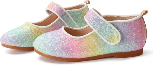 Vista 8 de TOZHCITA Zapatos de vestir de arco iris para niña, zapatos de princesa con purpurina para bebé, zapatos de Mary Jane brillantes para fiesta, zapatos