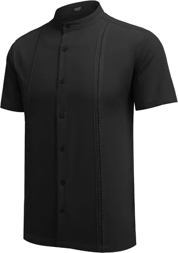 Vista 5 de COOFANDY Mens Short Sleeve Cuban Guayabera Shirt Casual Band Collar Button Down Shirts