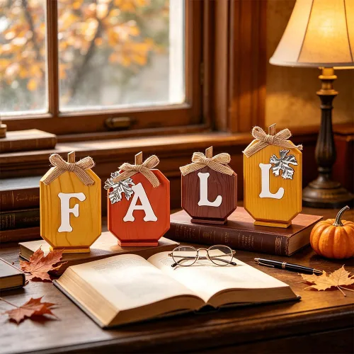 Vista 7 de Decoraciones de otoño para el hogar, letrero de madera de calabaza con letras de otoño para decoración de otoño, juego de bloques de madera