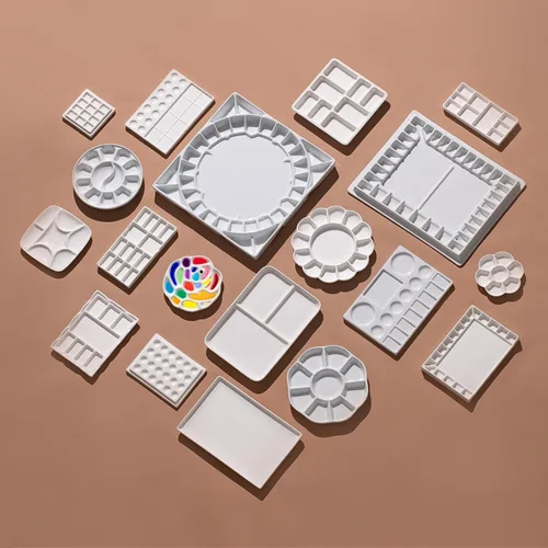 Vista 8 de MEEDEN Paleta de la pintura de la porcelana, bandeja de mezcla de cerámica de la paleta de la acuarela, diseño en forma de rosa