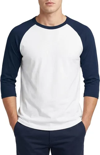 Vista 20 de Camiseta de béisbol raglán para hombre, de algodón, dos tonos, casual, atlética