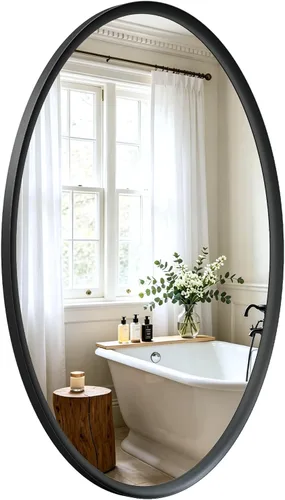 Vista 16 de Black Oval Bathroom Mirrors for Over Sink 24x32 Inch Oblong Vanity Mirror, Crystal-Clear HD Glass, Rust-Proof Aluminum Frame, Inner-Curved Decor