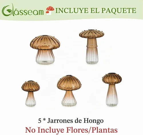 Vista 7 de Glasseam Jarrón de Seta de Cristal Ámbar: Lindo Juego de Jarrones Pequeños para Flores de 5 Jarrones Únicos Mini para Capullos para Centros de Mesa