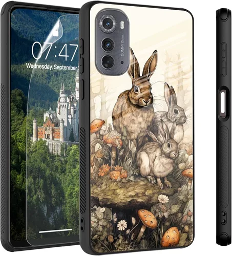 Vista 65 de Funda para Motorola Moto Edge 2022, cubierta trasera de vidrio templado con protector de pantalla, protección a prueba de golpes para Motorola Moto