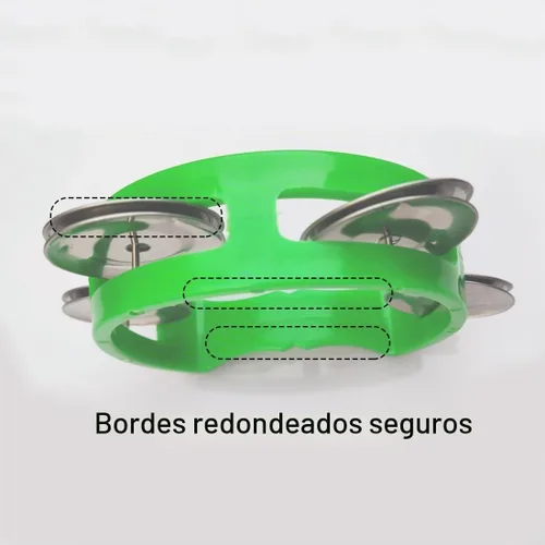 Vista 3 de Pandereta mini campana de mano de percusión instrumento musical pandereta pequeña (1 verde y 1 amarillo)