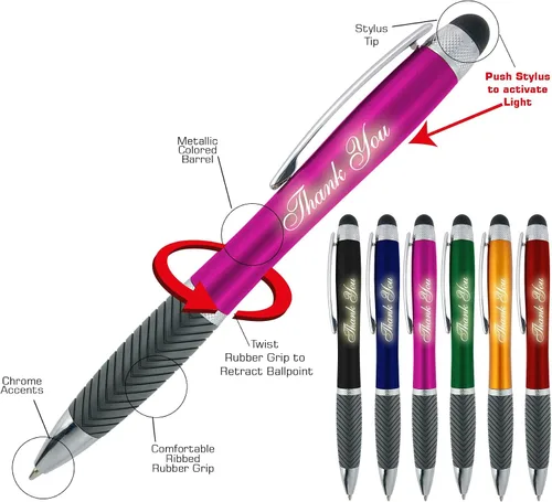 Vista 2 de Paquete de 80 bolígrafos personalizados, grabado láser sin granel, bolígrafo de 3 pulgadas, lápiz óptico y área personalizada con luz, nombre