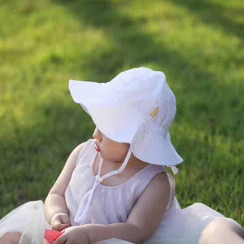 Vista 5 de DASMINI Sombrero de ala ancha para bebés y niños pequeños con protección solar UPF 50+, lindo sombrero ajustable
