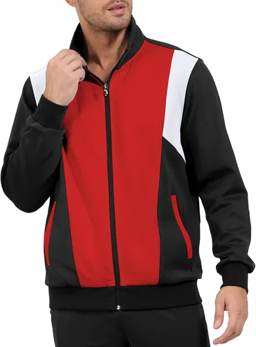 Vista 2 de Conjunto deportivo casual de 2 piezas para hombre, conjunto deportivo con cremallera completa, trajes deportivos para correr y trotar para hombre