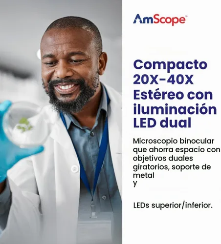 Vista 2 de AmScope Microscopio estéreo binocular compacto de múltiples lentes serie SE306 - 20X-40X aumento - Microscopio robusto montado hacia adelante