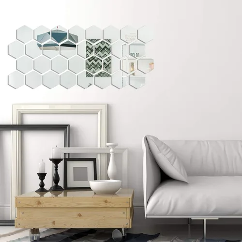 Vista 5 de Shappy 32 piezas de pegatinas de espejo de pared en forma de hexágono extraíbles, pegatinas de espejo de acrílico plateado en forma de panal