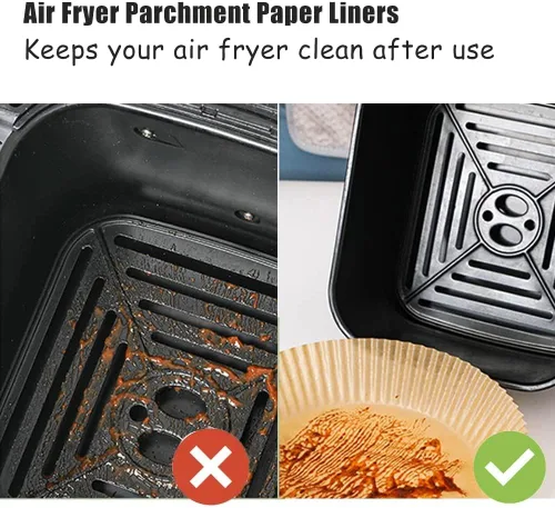 Vista 3 de 100 forros de papel para freidora de aire – Forro de papel desechable para freidora de aire de 6.3 pulgadas, forros desechables para freidora