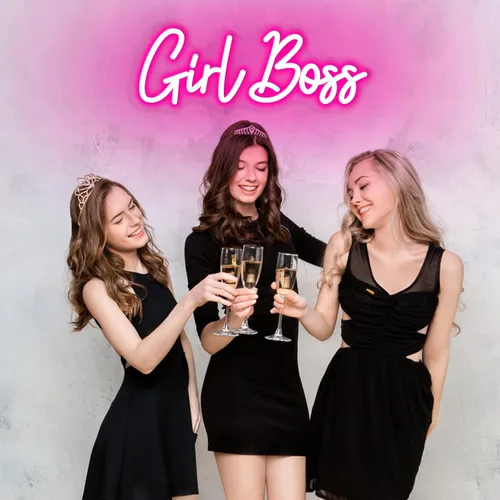 Vista 6 de Girl Boss - Letrero con luz LED USB rosa neón para dormitorio de niñas, decoración de pared del hogar, oficina, decoración de pared, letrero de arte