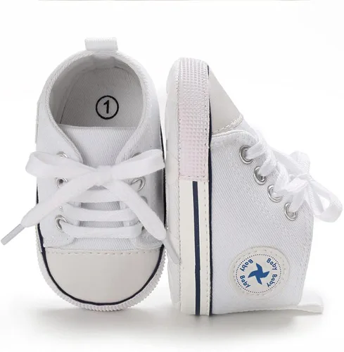 Vista 3 de Zapatos unisex para bebés, niñas y niños, suela suave, lona para recién nacidos, primeros pasos, zapatillas altas antideslizantes
