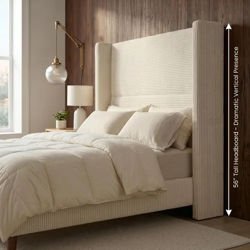 Vista 3 de WEUP Base de cama Queen con cabecera alta, marcos de cama tapizados de pana de 56 pulgadas, plataforma de marco de cama de nube con respaldo de ala