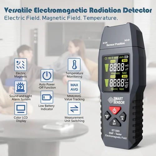 Vista 3 de Medidor EMF, probador de EMF LCD portátil, detector de radiación de campo electromagnético digital para el hogar, oficina, automóvil, vehículo