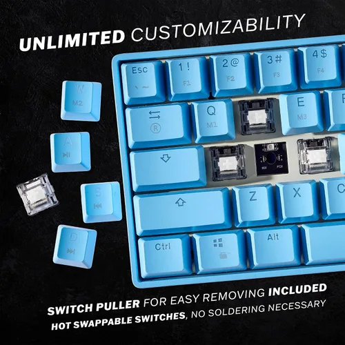 Vista 3 de HK GAMING GK61 - Teclado mecánico para juegos 60%, 61 teclas arco iris RGB retroiluminadas por LED, USB, programable, PCMac, interruptores mecánicos