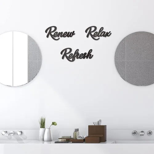 Vista 5 de 3 piezas de decoración de baño, letrero de baño de madera, letrero de "Relax, Renew, Refresh" (negro)