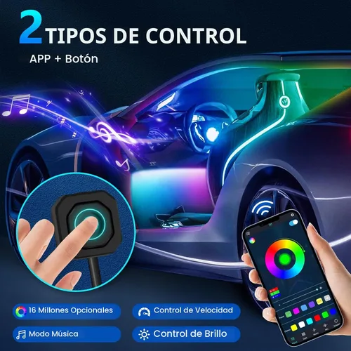 Vista 3 de Luces de acrílico para interiores de automóvil, accesorios de automóvil, tira de luces LED 10 en 1 con control de aplicación, 175 pulgadas, 593