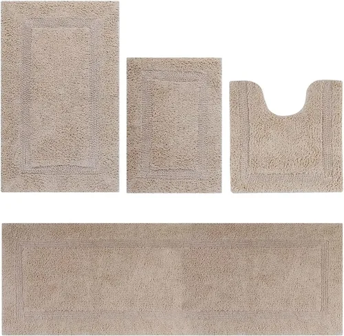 Vista 14 de Better Trends Juego de 4 alfombras de baño de lujo, 100% algodón, suaves, absorbentes de agua, reversibles, lavables a máquina, para decoración