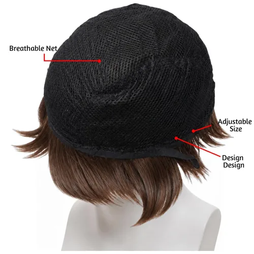 Vista 7 de Peluca corta marrón para hombre, parte lateral natural, sintética