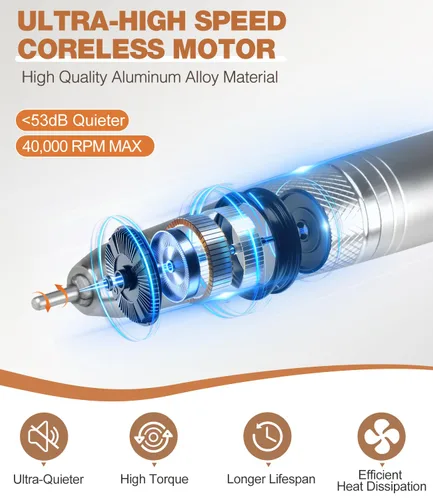 Vista 3 de AZ GOGO - Taladro de uñas profesional, 40000 rpm, recargable, eléctrico, portátil, para uñas de gel acrílico, potente motor sin núcleo Pro Efile