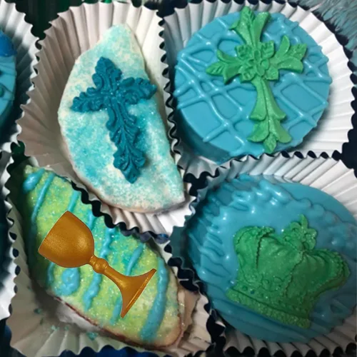 Vista 7 de Moldes cruzados de silicona para fondant de cáliz paloma de la paz, moldes de bautismo para tartas, decoración de cupcakes, caramelo y chocolate