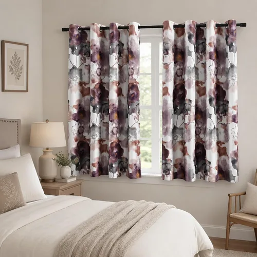 Vista 18 de Leeva - Cortinas de ventana para sala de estar, con estampado floral, cortinas de lino texturizado pesado con aislamiento térmico y oscurecimiento