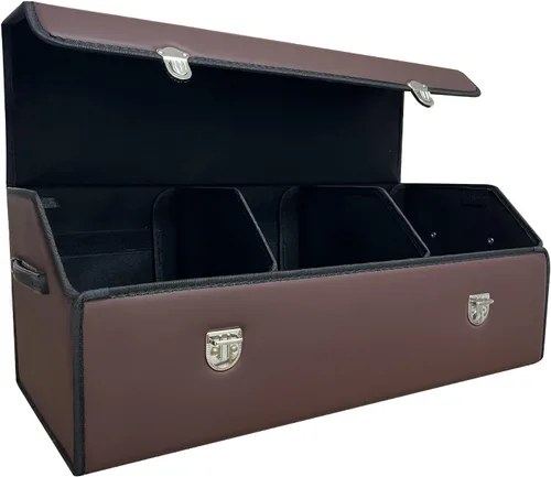 Vista 11 de Organizador de maletero Wuatow para coche, organizador de maletero para SUV y sedán, con tapa, multifuncional, caja de almacenamiento de carga Negro