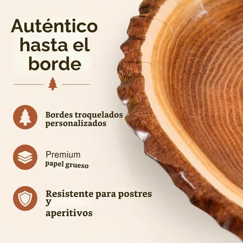 Vista 4 de Gift Boutique - 50 platos de papel de postre de grano de madera rústica