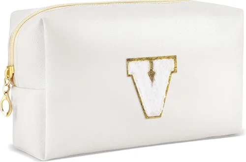 Vista 55 de URSKYTOUS Regalos para niñas, bolsa de maquillaje con inicial, bolsa de cosméticos personalizada con cremallera, bonita bolsa de aseo de viaje, Azul