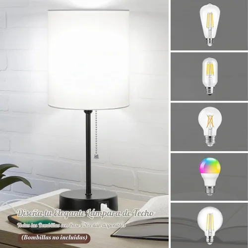 Vista 6 de Juego de 2 lámparas de mesa con puertos de carga USB, lámparas de noche blancas con salida de CA, lámparas de mesita de noche con interruptor
