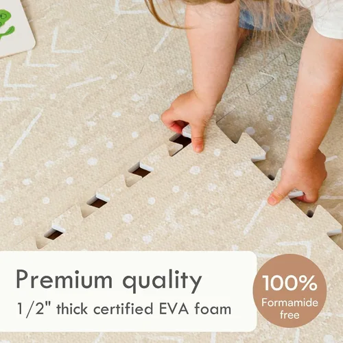 Vista 6 de Alfombra de juego Lillefolk para bebés para el piso – 4x6 pies Beige Azulejos suaves de espuma EVA no tóxicos premium para tiempo de barriga