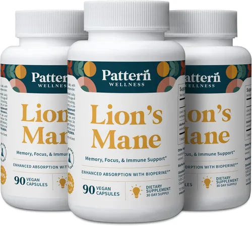Vista 10 de Pattern Wellness Suplemento de hongos melena de león - 90 cápsulas veganas Cápsulas de suplemento para apoyo cognitivo y de enfoque: absorción