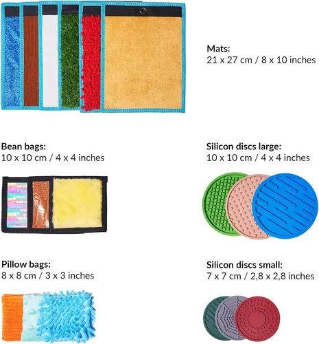 Vista 4 de ODOXIA Alfombrillas sensoriales para niños autistas Azulejos sensoriales para niños Mates, discos y bolsas de frijoles Panel de pared