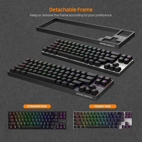 Vista 7 de LTC NB681 Nimbleback - Teclado mecánico con cable al 65%, retroiluminado RGB ultracompacto de 68 teclas para juegos con interruptor intercambiable