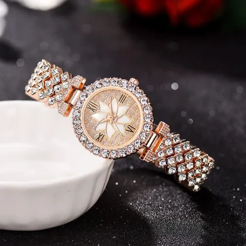 Vista 4 de ADSBIAOYE Relojes de pulsera de lujo para mujer, reloj de pulsera de diamante, reloj de cuarzo casual de moda para mujer 01 oro rosa.