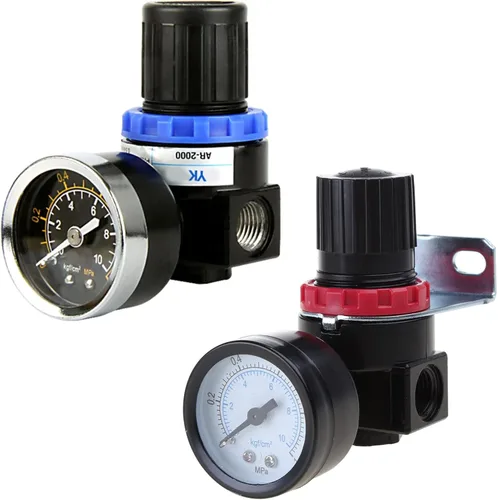 Vista 2 de Regulador de compresor de control de alivio de presión de aire neumático ajustable-válvula con ajuste de manómetro AR2000 G1/4 '' Elevalunas Lado