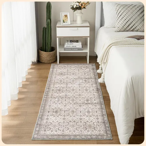 Vista 163 de Istana Alfombra larga antideslizante de 2.5 x 8 para el hogar, para pasillo y cocina, lavable, sedosa y suave al tacto, elegante, color azul y marfil