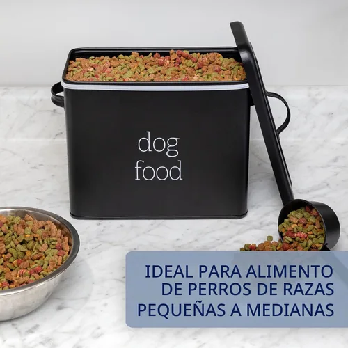 Vista 7 de AuldHome Design - Contenedor retro para comida de perro (negro); contenedor de almacenamiento moderno de estilo granja para comida de mascotas
