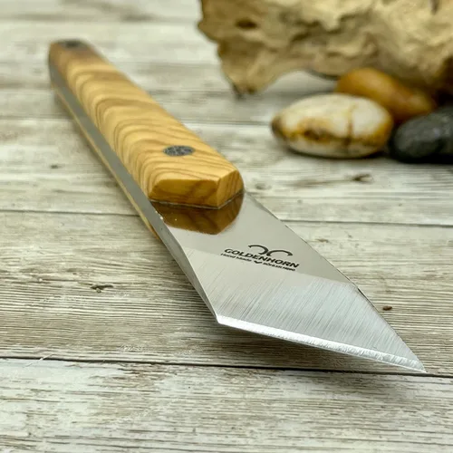 Vista 7 de Cuchillo Kiridashi, cuchillo japonés para tallar madera N690 de 1/8 de pulgada, hoja de acero N690, mango de madera de nogal o olivo con funda