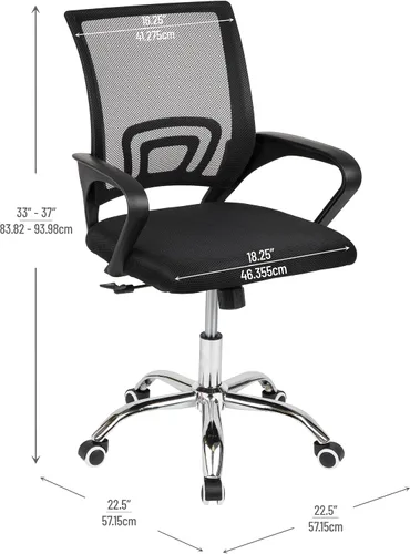 Vista 3 de Mind Reader Silla de oficina con ruedas, altura ajustable, silla de escritorio, silla de computadora, negro