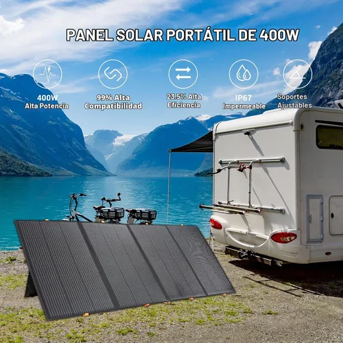 Vista 2 de Panel solar portátil de 800 W, 2 piezas de 400 W, panel solar plegable de respaldo de energía, cargador solar de salida de 36 V para estación