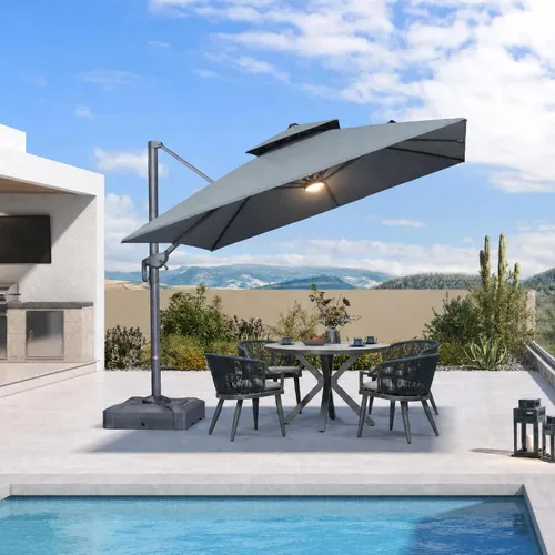 Vista 30 de PURPLE LEAF Sombrilla de Patio Voladiza de 10' x 13' para Exteriores con Base de 330 libras, Sombrilla Rectangular Grande Resistente al Viento
