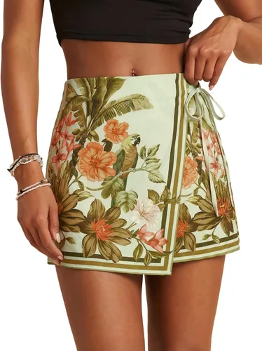 Vista 28 de SweatyRocks Mini faldas bohemias para mujer, pantalones cortos florales con Negro