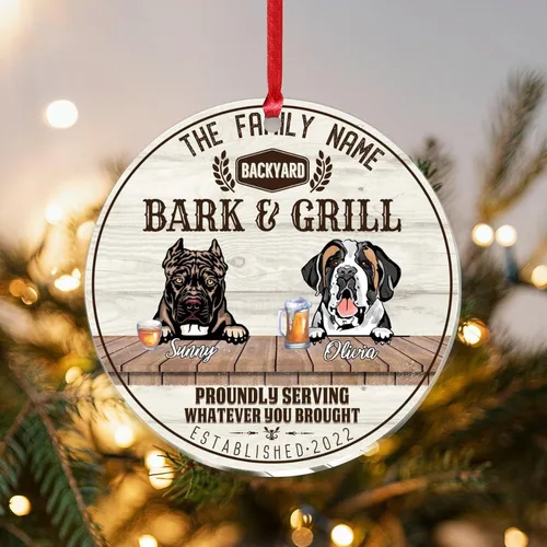 Vista 15 de SILYHEART Christmas Acrylic Ornaments Presa Canario & Pug Bull Dog Christmas Porcelain Ornament Family Dog Name Funny Dog Pet Lovers DIY Christmas