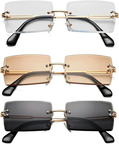 Vista 66 de Gafas de sol rectangulares para hombres/mujeres, gafas de sol pequeñas sin montura cuadrada